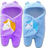 Pandaoriginals Unicorn Blue, Purple Cotton Bath Towels for Baby Boys and Girls (30 x 35 inch) Pack of 2