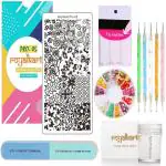 Royalkart Nail Art Kit For Girls 5 Dotting Pen Stamping Plate, Silicone Nail Stamper, Scraper, Buffer, Fimo Clay Wheel, Finger Tip Guide Nail Art Tools