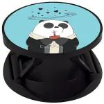 EggShell Tabletop Finger Grip Back Holder (Sockets) Premium Glossy Finish Effect with Black Expanding Stand and Fold Compatible All Basic Cell Phone & Tablets (Panda