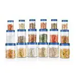 MILTON Vitro Plastic Pet Storage Jar and Container, Set of 18 (6 pcs x 230 ml Each, 6 pcs x 600 ml Each, 6 pcs x 1.18 ltrs Each), Blue | Air Tight | Kitchen Organiser | BPA Free