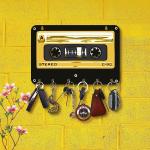 Webelkart Premium HD UV Printed Cassette Shaped Keys Wooden Key Holder (12 Inch x 8 Inch, Wood, Multicolor)- 6 Hooks