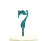 Festiko 7th Birthday And Anniversary Cake Toppers, Diamond Blue Aqua Glitter, Number 7, 1 Pack