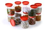 YouBee Unbreakable Plastic Gar Set, Air-tight Transparent Kitchen Storage Container I Stackable I Modular I Cereal Dispenser I Kitchen Organizer I Multipurpose Jar 1000 Ml Each, Set 12 (Red)