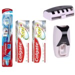 Colgate 360 Floss-tip Medium Bristle Toothbrush +Colgate Total Advanced Health Cavity Protection Toothpaste-120g (Pack of 2 )+Free wall mount automatic toothpaste dispenser