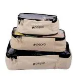 Pepro Lifestyle Beige Canvas and PVC Rectangular Zipper Packing Cubes (set of 3) PLCANPC1BE