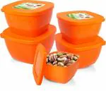 PORPOISE 5 Piece Microwave Safe Kitchen Food Storage Container Jar Bowls with lid Aqua Fresh Microwave Bowl Set of 5 Mini Small Medium Large Big | Palak Product | (Orange 5pc)