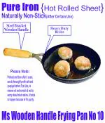 Veer Enterprises Ms Pure Iron/Loha Wooden handle Black Frying Pan no 10 (Diameter - 10