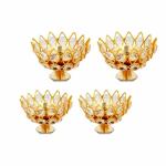 M F Decorwala Gold Brass Round Small Kamal Deep Jyoti Oil Lamp For Home Temple Pooja Decor (Pack Of 4)