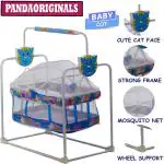 Pandaoriginals Premium Quality Baby Cot With Mosquito Net| Best in Segment High Quality Baby jhula/Paalna/Crib cot With canopy Best sleep in Blue color Cot (Blue, White)