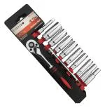 INDURO 1/4 Drive Socket Set (6 to 14 mm Deep Socket, Red) - 12 PC