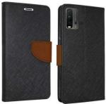 AmericHome Mi Redmi 9 Power Brown Artificial Leather Dual Protection Mobile Flip Cover