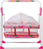Pandaoriginals Premium Quality Baby Cot With Mosquito Net| Best in Segment High Quality Baby jhula/Paalna/Crib cot With canopy Best sleep Cot (Pink, White)