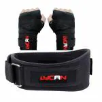 LYCAN Combo Fitness Gym Belt (M) Size (30-34) & Boxing Hand Wrap Black Gym & Fitness Kit