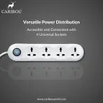 CARIBOU CBU-02 Extension Board with 4 Universal Socket Outlets | Fuse | 2M Power Cord | Multi Plug Power Strip | Surge Protector