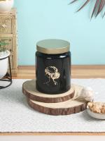 Storehaus Black Tinted Storage Jar - Metalic Lid, 590 ml capacity (Set of 1), Premium Color Coated & Printed Design Round shape container, Jar, Lead free Glass, Food Grade Glass, Truly Air Tight, Black colour