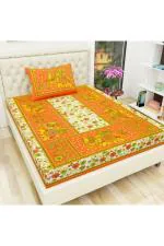 Monik Handicrafts Yellow 104 TC Jaipuri Prints Cotton Single Bedsheet