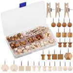 Climberty 114Pcs Wood Push Pins With Storage Box, 3 Colors 7 Thumbtack Styles, Decorative Push Pins For Bulletin Board Cork Board Felt Board Push Pin Clip For Home, Office Accessories Stationery