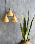 CreateYourTaste Handicraft Hanging Bamboo Cane Lamp for Home Interior Decor - Small (Set of 3)