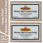 Herbal Khadi Natural Handmade Multani Mitti and Hali Soap with Glycerine & Jajoba Oil for Hydrated & Glowing Skin for Men and Women (Pack of 2) (250 g)