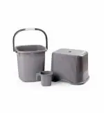 Nayasa Rimmy 3pc Bathroom Set|Stool, Mug (1.5 L) and 18 Liter Bucket| Square Shape (Grey)