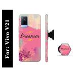 Mobi Elite Dreamer Printed Hard Back Case with Mobile Holder, Pop socket for Vivo V21