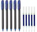 Pentel EnerGel 0.7MM Roller Gel Pen | Quick Dry Ink For Smudge-Free Writing | Ink Colour - Blue | Pack of 5 Pens and 5 Refills