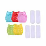 Teri Beri Baby's All in One Washable Reusable Adjustable Cloth Diapers (5 Diaper with White inserts) (Assorted Colour)