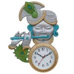 Webelkart Premium Krishna Playing Flute Unique Style Plastic Analog Wall Clock for Home and Office Decor| Wall Clock for Living Room( 18.5 in, Silver and Blue)