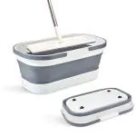 RAMNATH IMPEX Collapsible Plastic Folding Bucket with Wheels 12L for House Cleaning, Camping, Multi-Purpose Rectangular Handy Basket for Cleaning Mop - Lightweight and Portable (Mop Bucket)