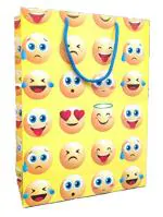 Tasche Paper Products Multicolor Emoji Design Paper Bags For Birthday And Holiday (30.48 x 22.86 x 7.62 cm) Pack Of 10