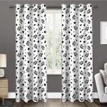 Amazures Polyester Black Leaf White Design Digital Printed Curtain - 4 x 9 feet (Pack of 4)