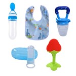KUPEPE Baby Fruit Nibbler, Spoon feeder, Finger Brush, Bib & Teether and Feeder (Blue, Red)