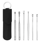 Shiroya Brothers Innovative Spring Earwax Cleansing Tool Set | Portable Ear Wax Removal Set | Spoon Ear Picks | 6 Pcs Cleaning Kit for Home and Travel with Leather Storage Bag