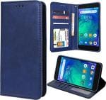 Unistuff Faux Leather Back Case Flip Cover for Mi Redmi Go with ID Card Slot | Foldable Kickstand | 2 Card Slot | 1 Cash Slot - Executive Blue, 61266