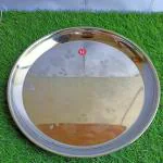 Chefkit Laser Print Stainless Steel Lunch & Dinner Plate with Mirror Finish, Flower Design