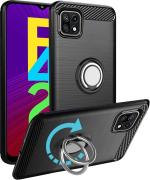 Unistuff Back Case Cover for Samsung Galaxy F42 5G with Magnetic Kickstand | Premium Matte Finish | Camera Bump Protection | Rubberized Ring Cover - Night Black, 76692