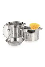 Pristine Silver Stainless Steel Multi Purpose Steamer with Glass Lid Idli Cooker 4.7L