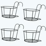 Ojorey Holder Railing Hanging Flower Pot|Holder Railing Potted Plant Stand| For Home Balcony Decor |Two hooks for hanging|Metal Stand| Set of 4|