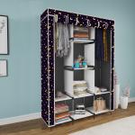 Eco Shopee Collapsible Wardrobe Portable Cloth Rack Storage Organizer Shelves Non Woven Fabric and PP Plastic Storage Unit for Clothes Printed Almirah (Self Assemble) 3000-5 Moon Star Grey