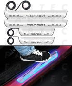 FABTEC Car Door Foot Step Sill Plate with Mirror Finish LED Car Sill Plate Compatible with Tata Safari Car (Set of 4 PCS, Blue)