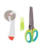 FIRST FRONT Stainless Steel Apex Pizza Cutter With Stainless Steel 5 Blade Scissor Vegetable Herb Scissor and (Multicolour, Pack of 2)