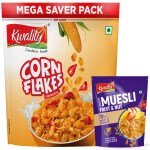 Kwality Corn Flakes 800g Pouch & Muesli Fruit N Nuts 75g Pouch