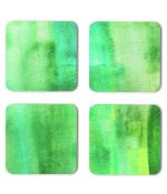 Whats Your Kick Light Green Color Brush Painting Printed Set of 4 Coaster With Metal Stand