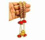 Aashirwad Traders Handmade Red Shine Silk Thread, Kundan and Plastic Bangles with Hangings (Women) - 2.8 (set of 3)