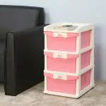 Nilkamal CHTR23 Pink & Cream Plastic Three Layers Chest of Drawer 64 x 35.5 x 43 cm