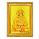 BM TRADERS Meditating Hanuman Ji Beautiful Golden Foil Photo in Wall Hanging Golden Frame (11.50 x 13.50 inch)