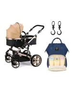 Teknum 3 in 1 Pram Stroller with Diaper Bag and Stroller Hooks, Khaki and Blue