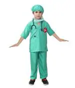 KAKU FANCY DRESSES Polyester Our Community Helper Dr Surgeon Costume For Kids | Dr Surgeon Green Shirt, Pant With Stethoscope For Boys & Girls -3-4 Years