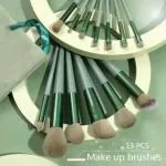 MISTY ALLE The Artists Fix+ 13pc Makeup Brush Professional Makeup Brush Set Soft Bristle Foundation Brush Pink Blush Brush Eyeshadow Brushes Set with Plush Bag (Green)
