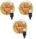 LTETTES LED USB Powered Copper Wire Fairy String Lights 15 cm and 150 Lights (Pack of 3)